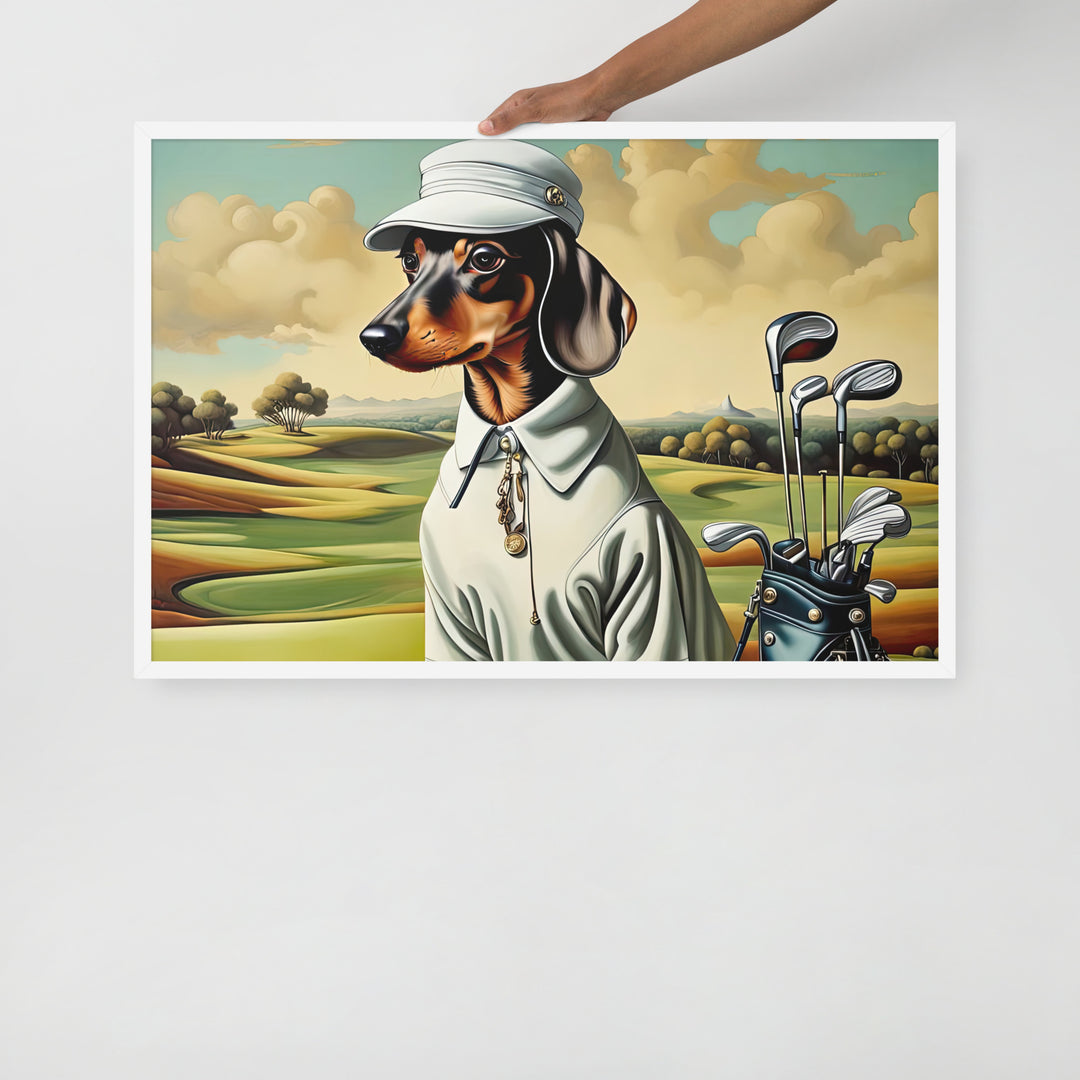 Dachshund Golfer- Framed poster v3