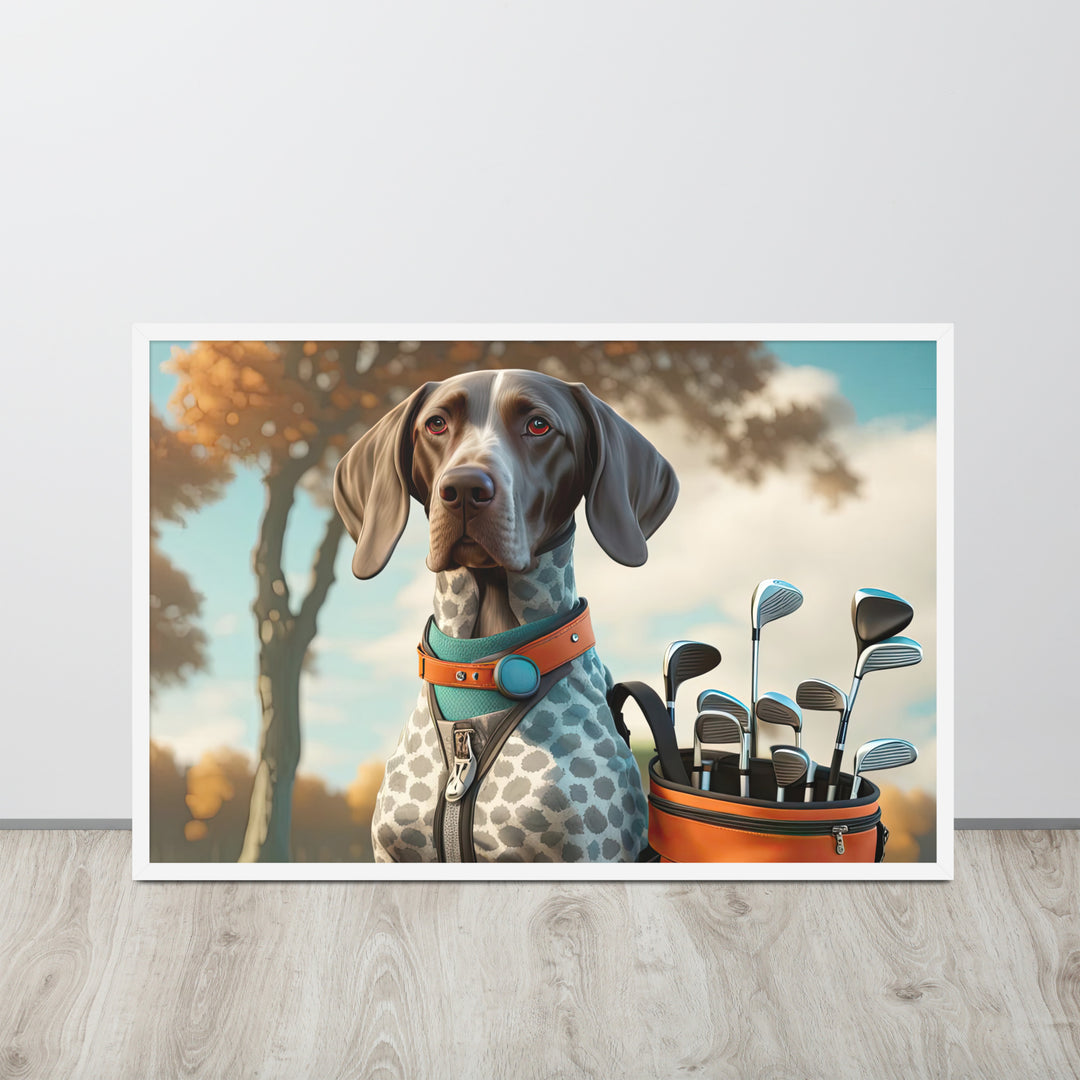 German Shorthaired Pointer Golfer- Framed poster