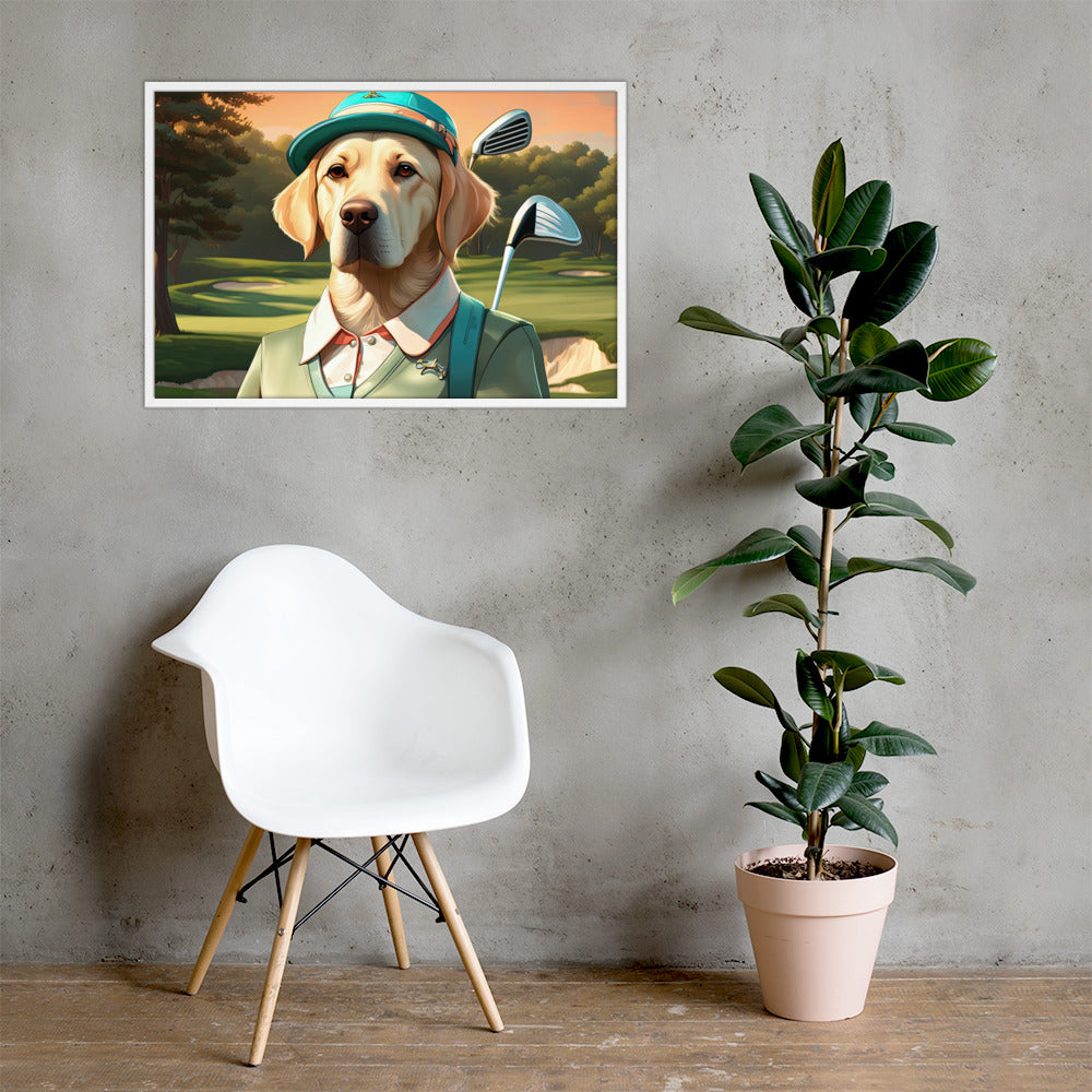 Framed poster-Labrador Retriever Golfer V14