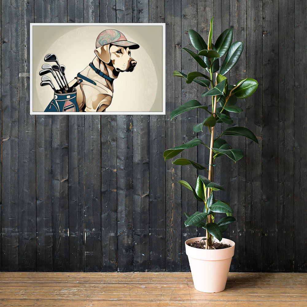 Framed poster-Labrador Retriever Golfer