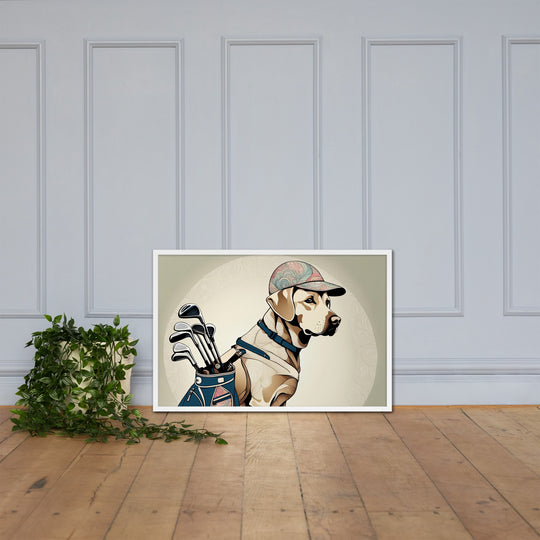 Framed poster-Labrador Retriever Golfer