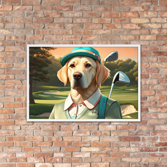 Framed poster-Labrador Retriever Golfer V14