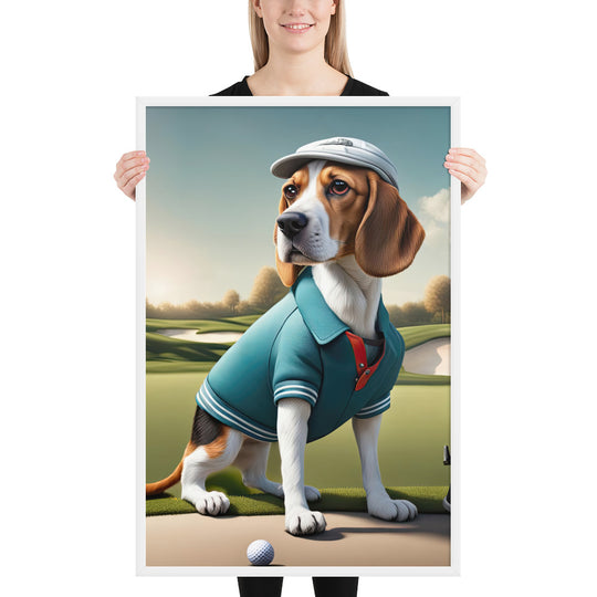 Beagle Golfer- Framed poster v2