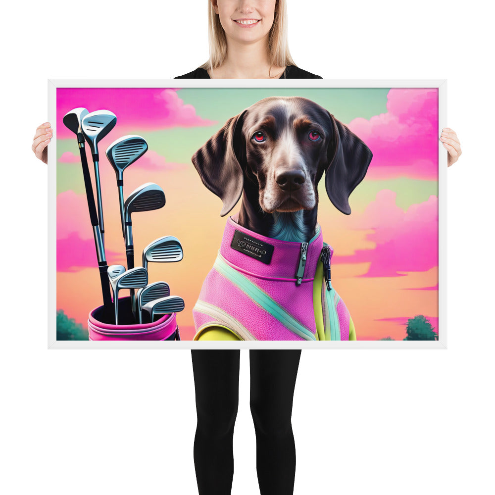 German Shorthaired Pointer Golfer- Framed poster v3