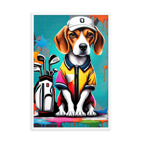 Beagle Golfer- Framed poster v4