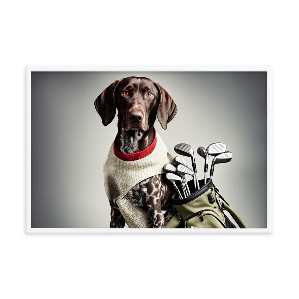 German Shorthaired Pointer Golfer- Framed poster v4