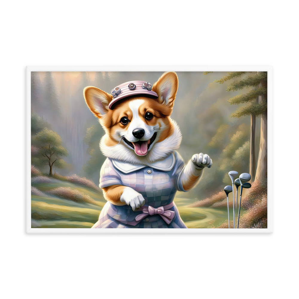 Pembroke Welsh Corgi Golfer- Framed poster v2