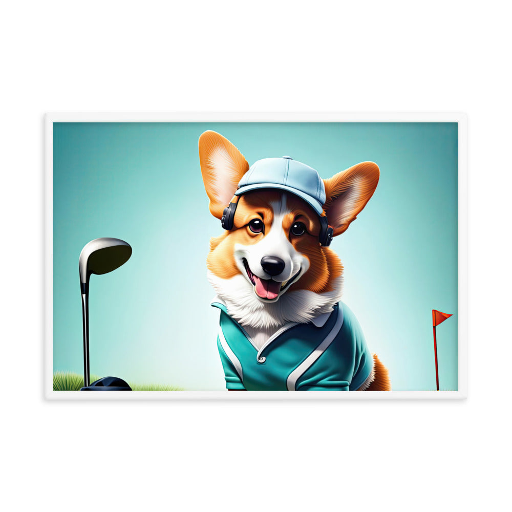 Pembroke Welsh Corgi Golfer- Framed poster