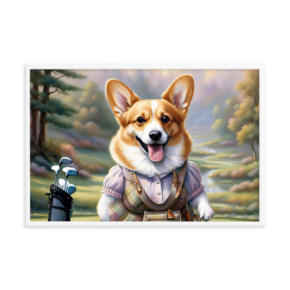 Pembroke Welsh Corgi Golfer- Framed poster v3