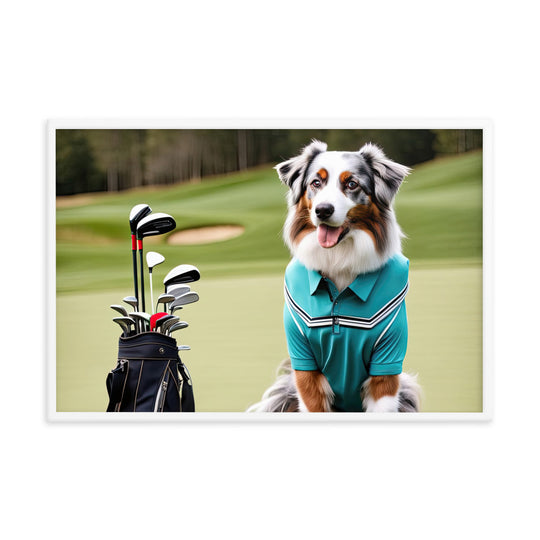 Australian Shepherd Golfer- Framed poster v4