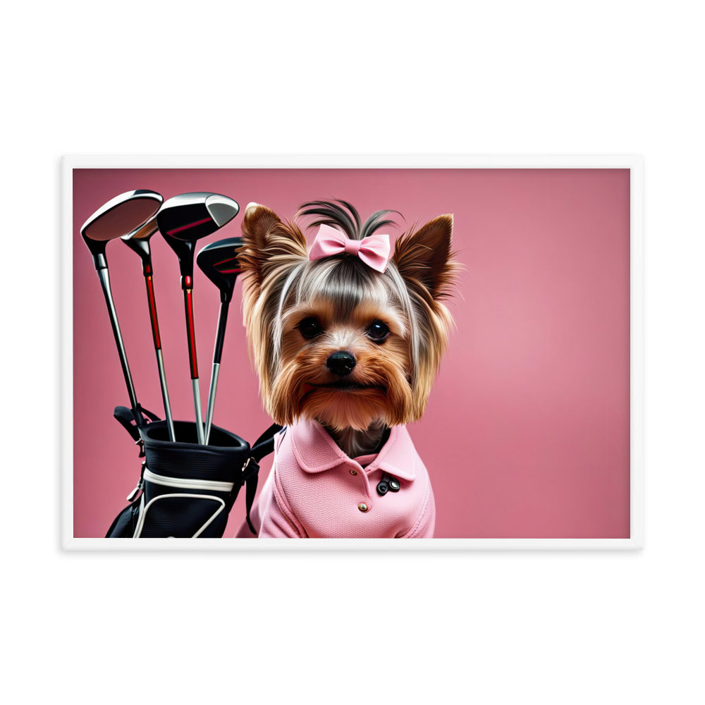 Yorkshire Terrier Golfer- Framed poster