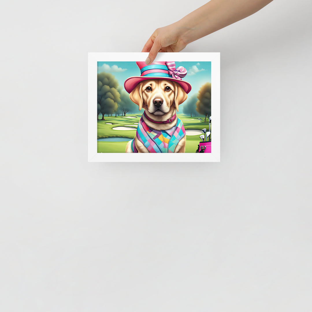 Framed poster-Labrador Retriever Golfer V9