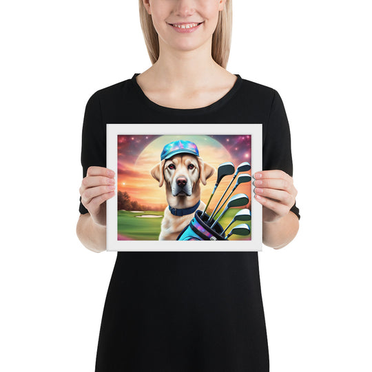 Framed poster-Labrador Retriever Golfer V13