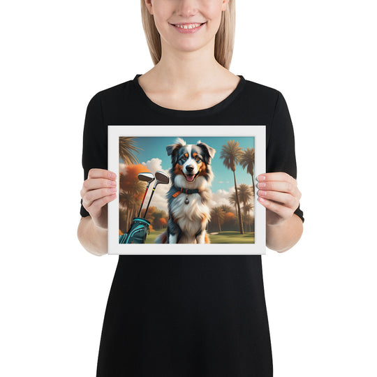 Australian Shepherd Golfer- Framed poster v2