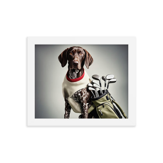 German Shorthaired Pointer Golfer- Framed poster v4