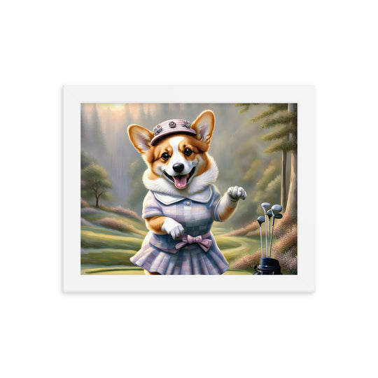 Pembroke Welsh Corgi Golfer- Framed poster v2