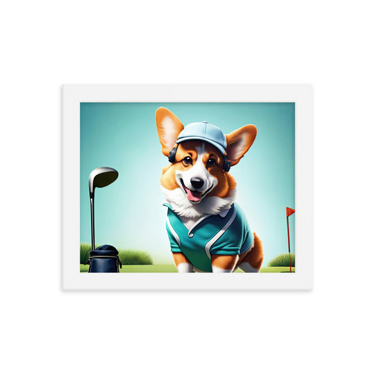 Pembroke Welsh Corgi Golfer- Framed poster