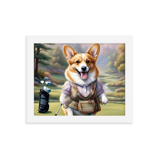 Pembroke Welsh Corgi Golfer- Framed poster v3