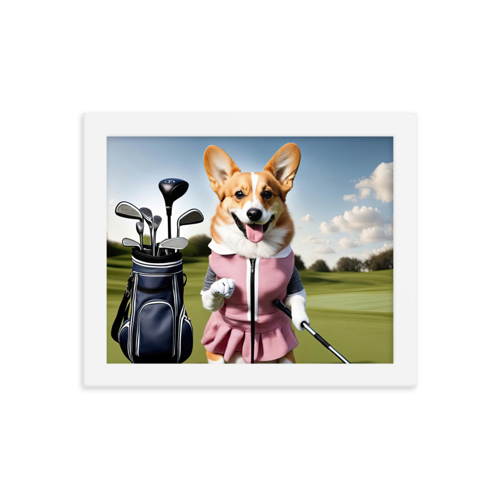 Pembroke Welsh Corgi Golfer- Framed poster v5