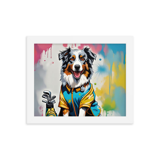 Australian Shepherd Golfer- Framed poster v3