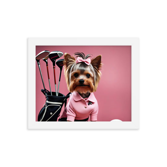 Yorkshire Terrier Golfer- Framed poster