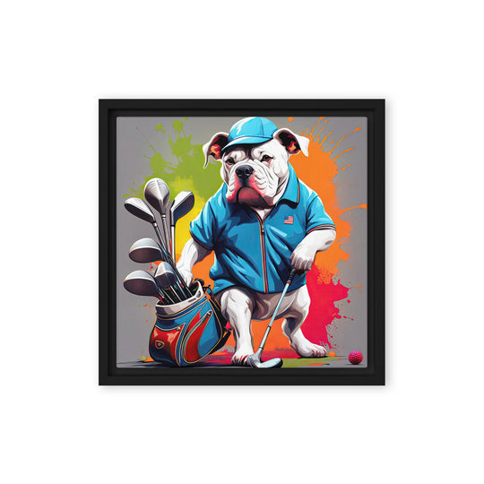 Bulldog Golfer- Framed canvas v2