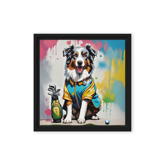 Australian Shepherd Golfer- Framed canvas v3