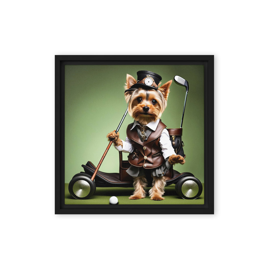 Yorkshire Terrier Golfer- Framed canvas v4