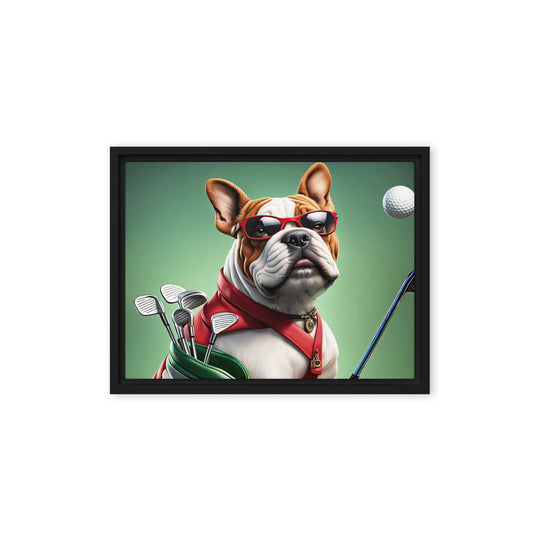 Bulldog Golfer- Framed canvas