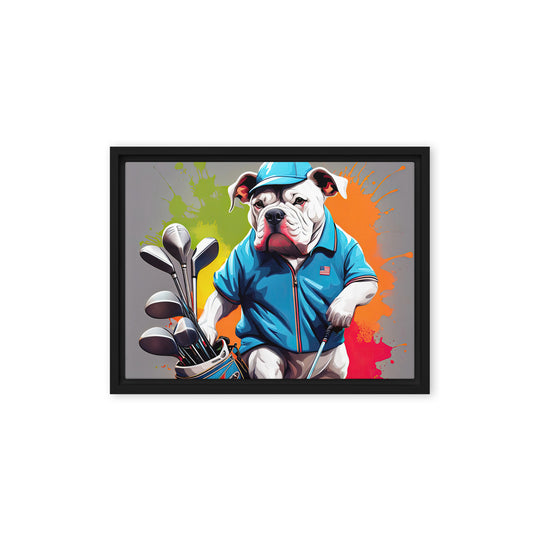 Bulldog Golfer- Framed canvas v2