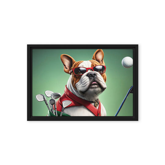 Bulldog Golfer- Framed canvas