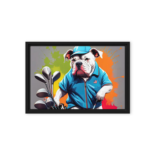 Bulldog Golfer- Framed canvas v2