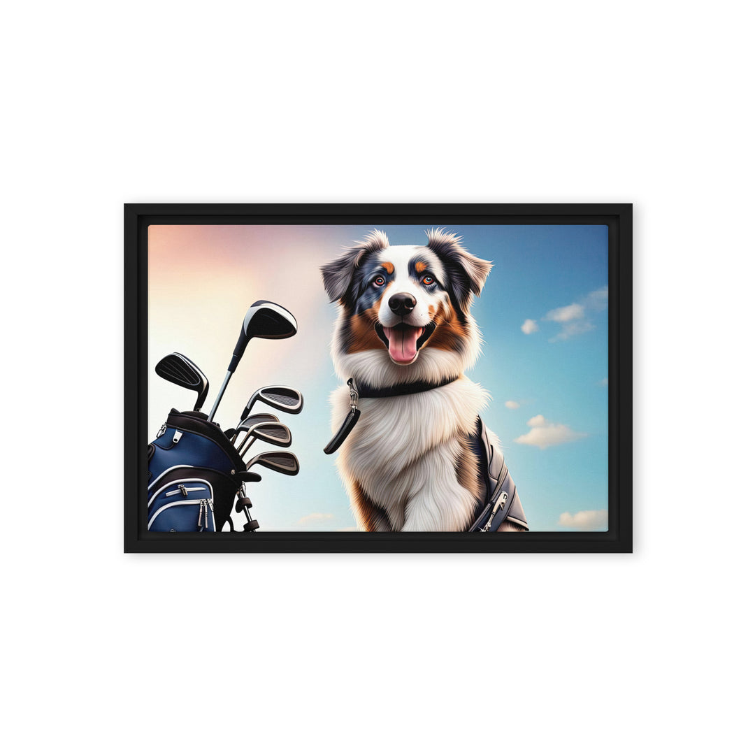 Australian Shepherd Golfer- Framed canvas