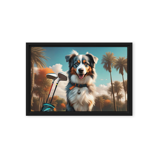 Australian Shepherd Golfer- Framed canvas v2