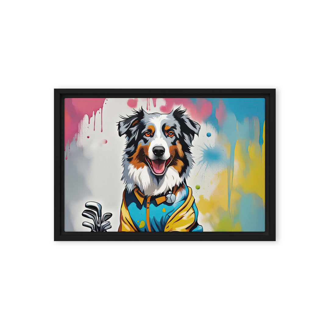 Australian Shepherd Golfer- Framed canvas v3