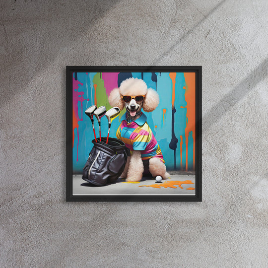 Poodle Golfer- Framed canvas v4