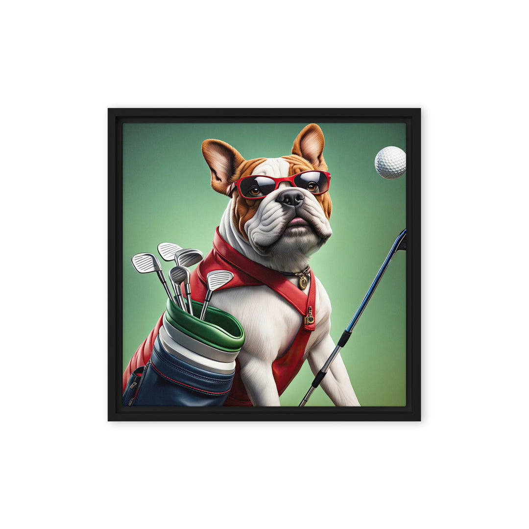 Bulldog Golfer- Framed canvas