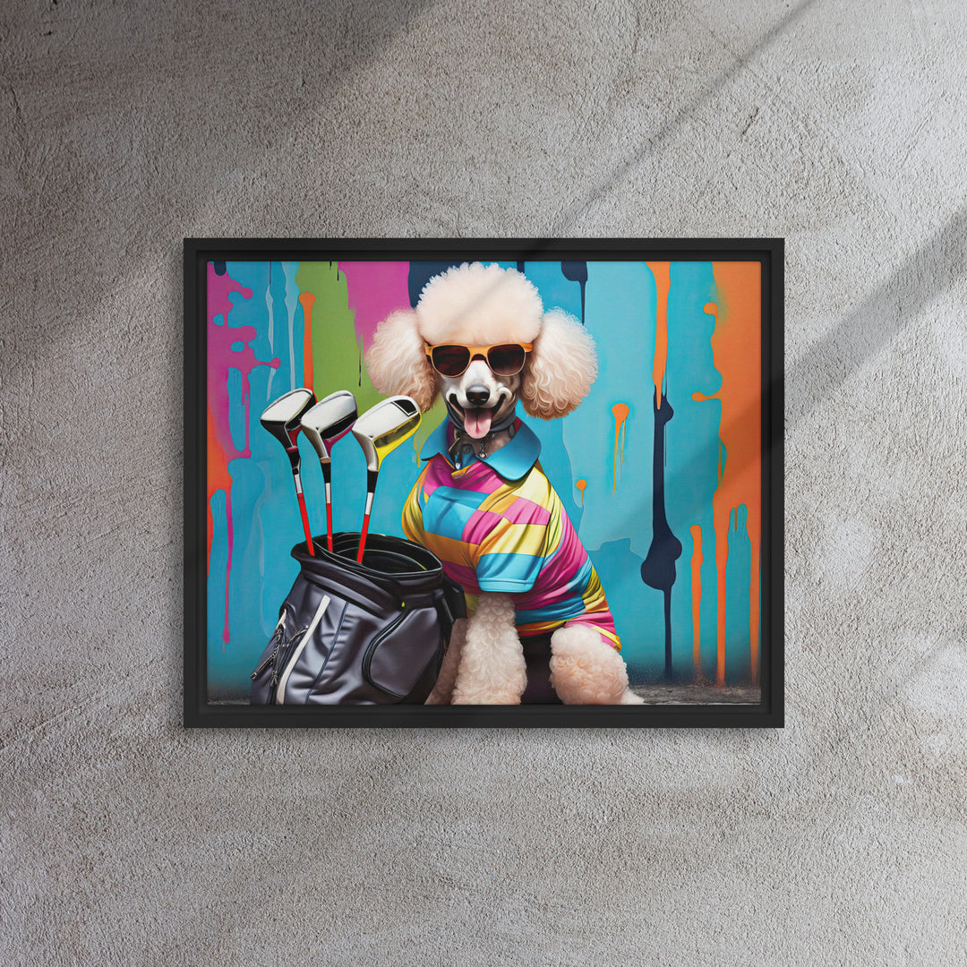 Poodle Golfer- Framed canvas v4