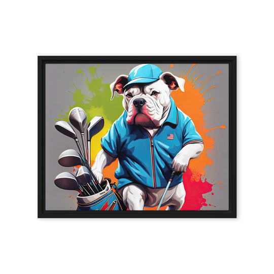 Bulldog Golfer- Framed canvas v2