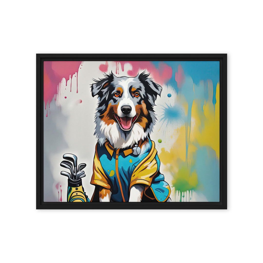 Australian Shepherd Golfer- Framed canvas v3