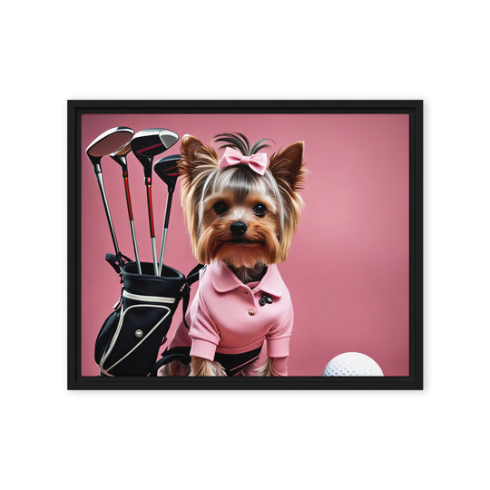 Yorkshire Terrier Golfer- Framed canvas