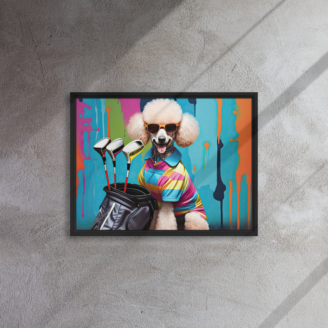 Poodle Golfer- Framed canvas v4