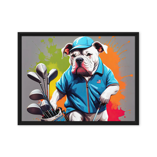 Bulldog Golfer- Framed canvas v2