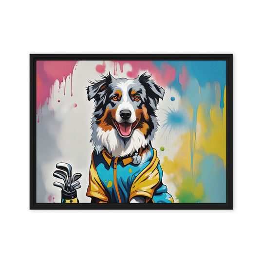 Australian Shepherd Golfer- Framed canvas v3