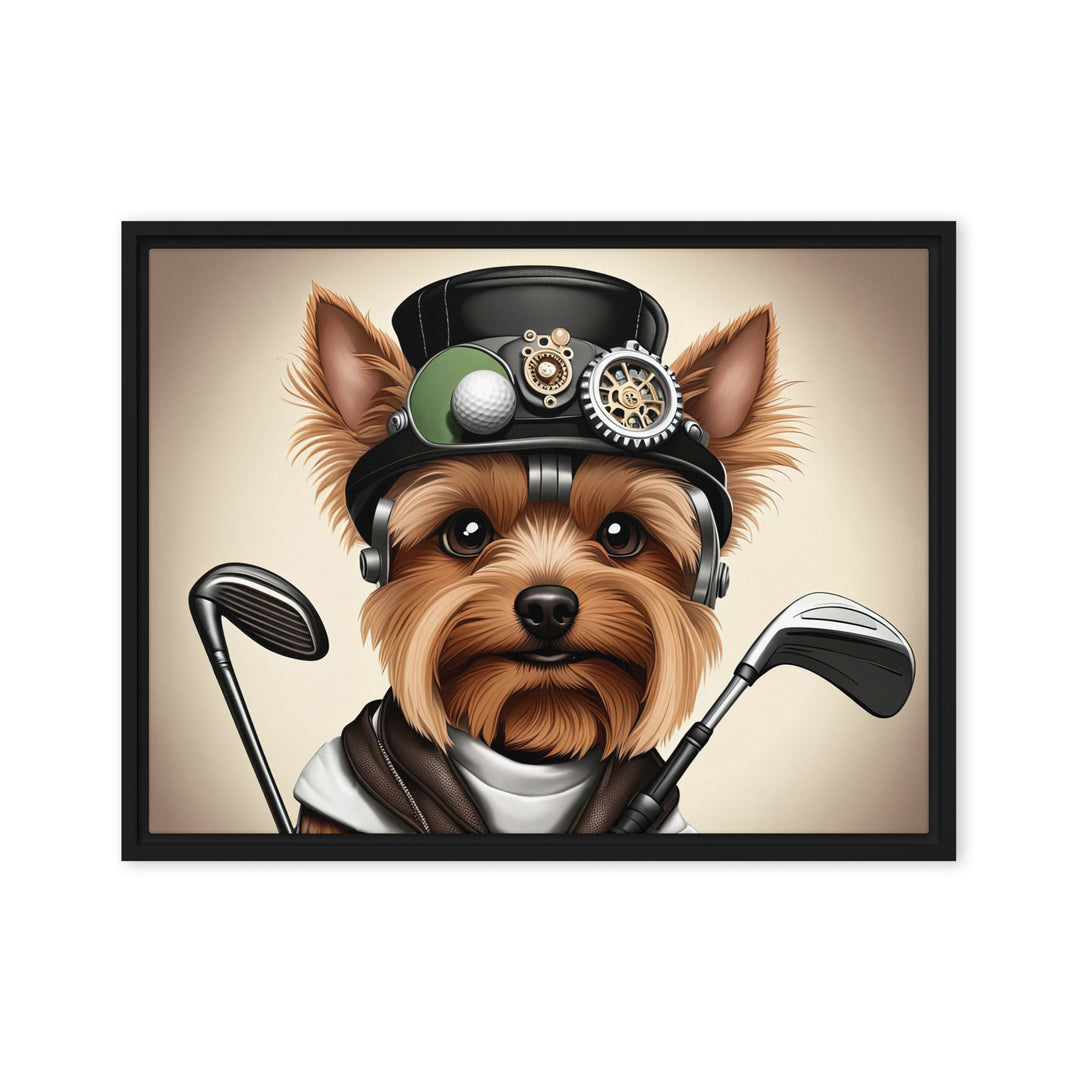 Yorkshire Terrier Golfer- Framed canvas v3