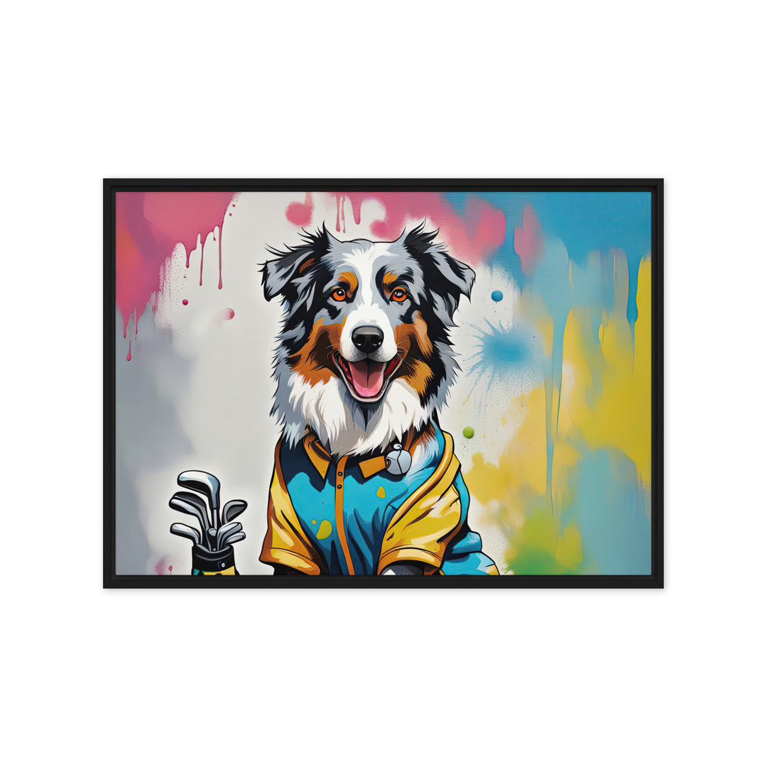 Australian Shepherd Golfer- Framed canvas v3