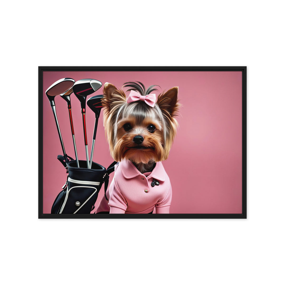 Yorkshire Terrier Golfer- Framed canvas