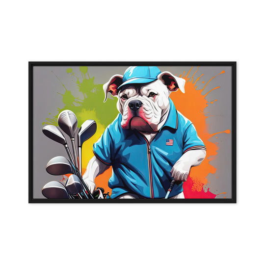 Bulldog Golfer- Framed canvas v2