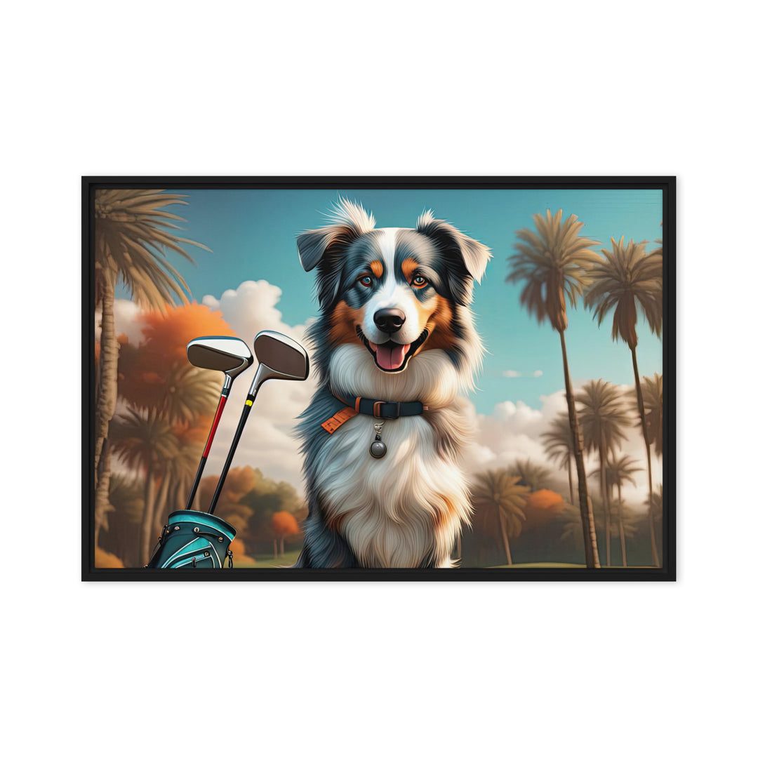 Australian Shepherd Golfer- Framed canvas v2