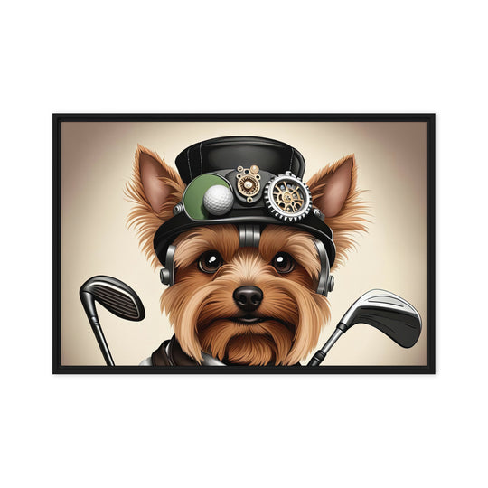 Yorkshire Terrier Golfer- Framed canvas v3